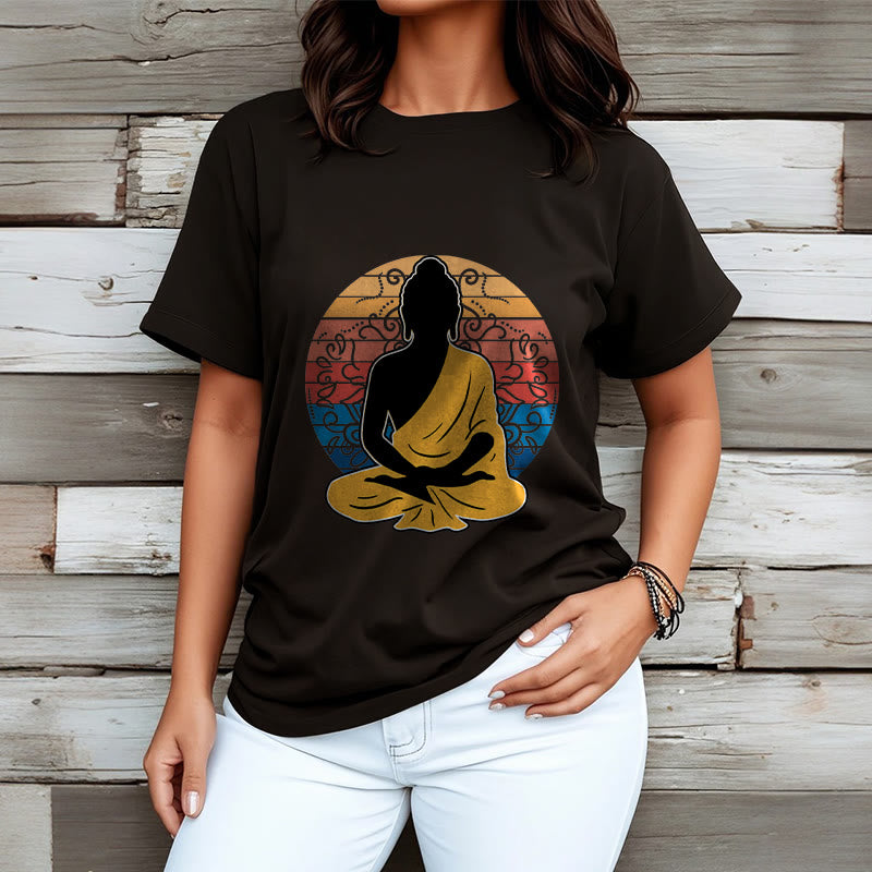 Buddha Stonesカジュアルカラフル瞑想仏陀柄コットンTシャツ - image 4