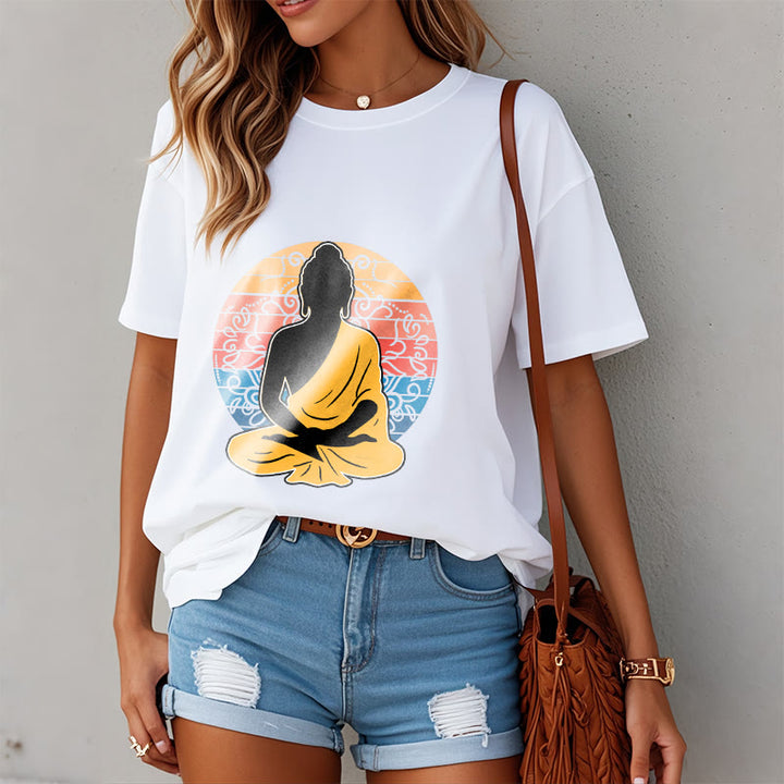 Buddha Stonesカジュアルカラフル瞑想仏陀柄コットンTシャツ - image 8