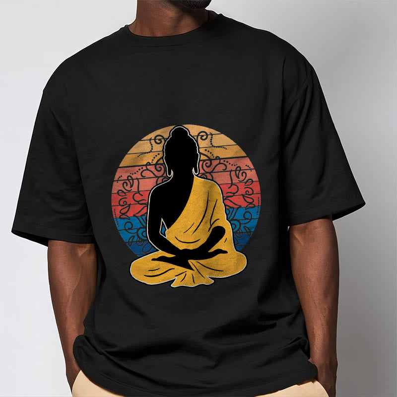 Buddha Stonesカジュアルカラフル瞑想仏陀柄コットンTシャツ - image 2
