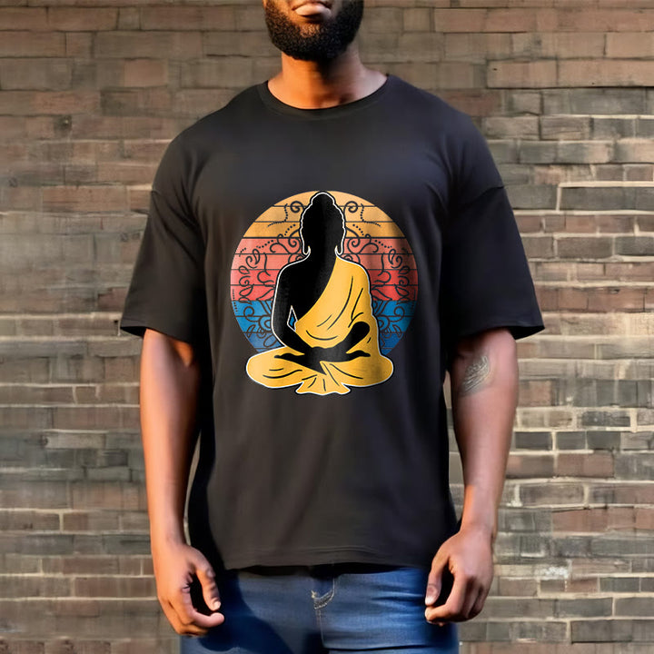 Buddha Stonesカジュアルカラフル瞑想仏陀柄コットンTシャツ - image 3