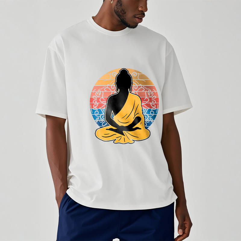 Buddha Stonesカジュアルカラフル瞑想仏陀柄コットンTシャツ - image 7