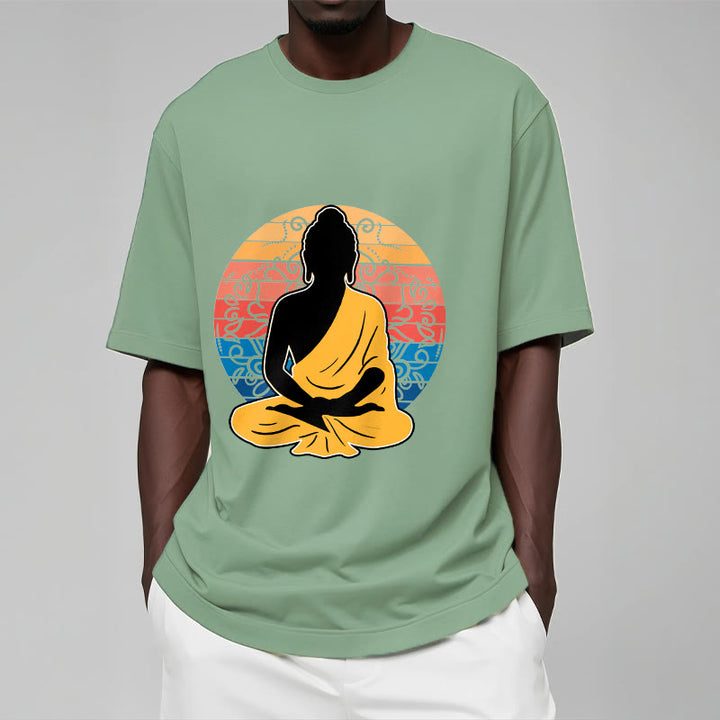 Buddha Stonesカジュアルカラフル瞑想仏陀柄コットンTシャツ - image 16