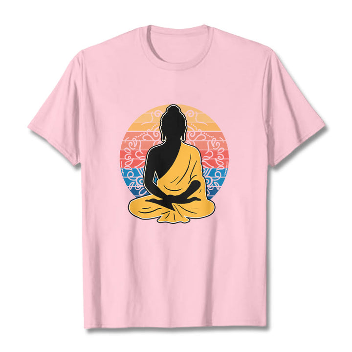 Buddha Stonesカジュアルカラフル瞑想仏陀柄コットンTシャツ - ライトピンク - 2XL - image 13