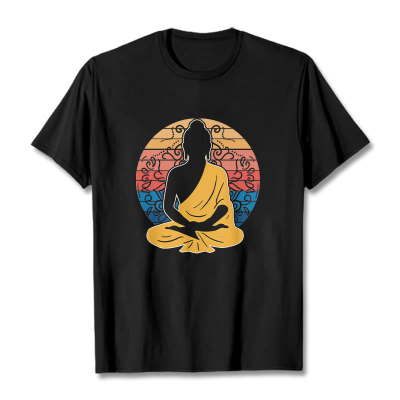 Buddha Stonesカジュアルカラフル瞑想仏陀柄コットンTシャツ - 黒 - 2XL - image 1