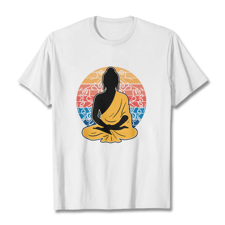 Buddha Stonesカジュアルカラフル瞑想仏陀柄コットンTシャツ - 白 - 2XL - image 6