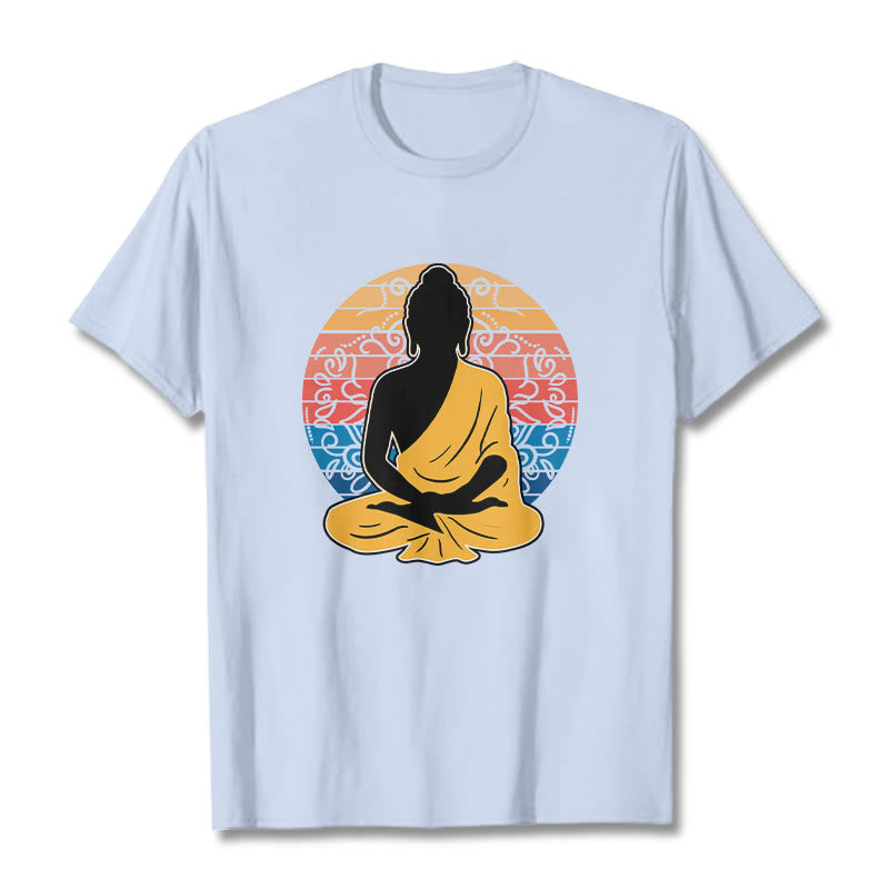 Buddha Stonesカジュアルカラフル瞑想仏陀柄コットンTシャツ - ライトシアン - 2XL - image 19