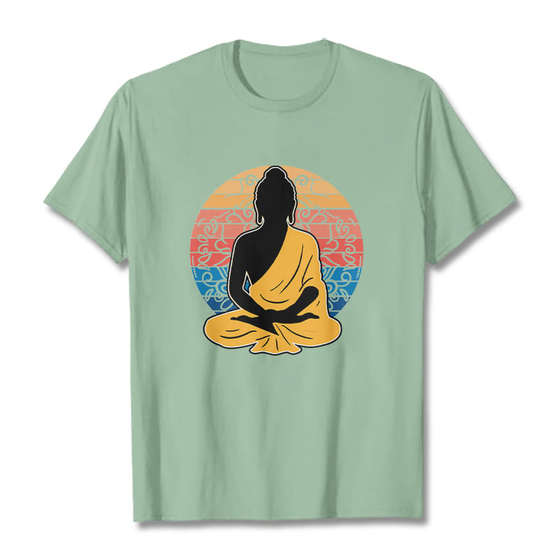 Buddha Stonesカジュアルカラフル瞑想仏陀柄コットンTシャツ - ペールグリーン - 2XL - image 15