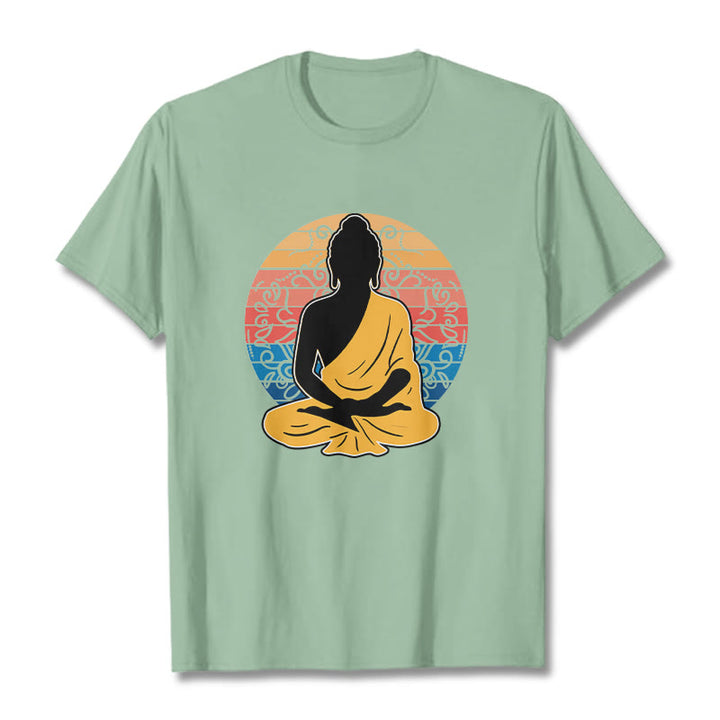 Buddha Stonesカジュアルカラフル瞑想仏陀柄コットンTシャツ - ペールグリーン - 2XL - image 15