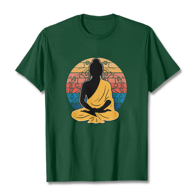 Buddha Stonesカジュアルカラフル瞑想仏陀柄コットンTシャツ - フォレストグリーン - 2XL - image 11