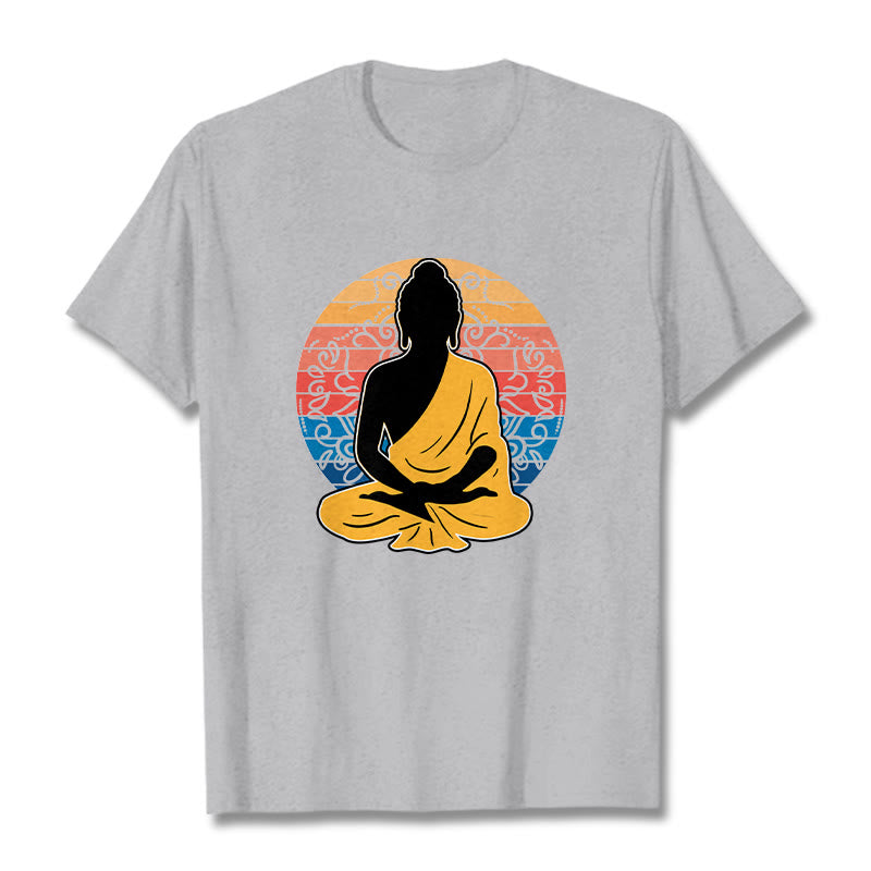 Buddha Stonesカジュアルカラフル瞑想仏陀柄コットンTシャツ - ライトグレー - 2XL - image 20