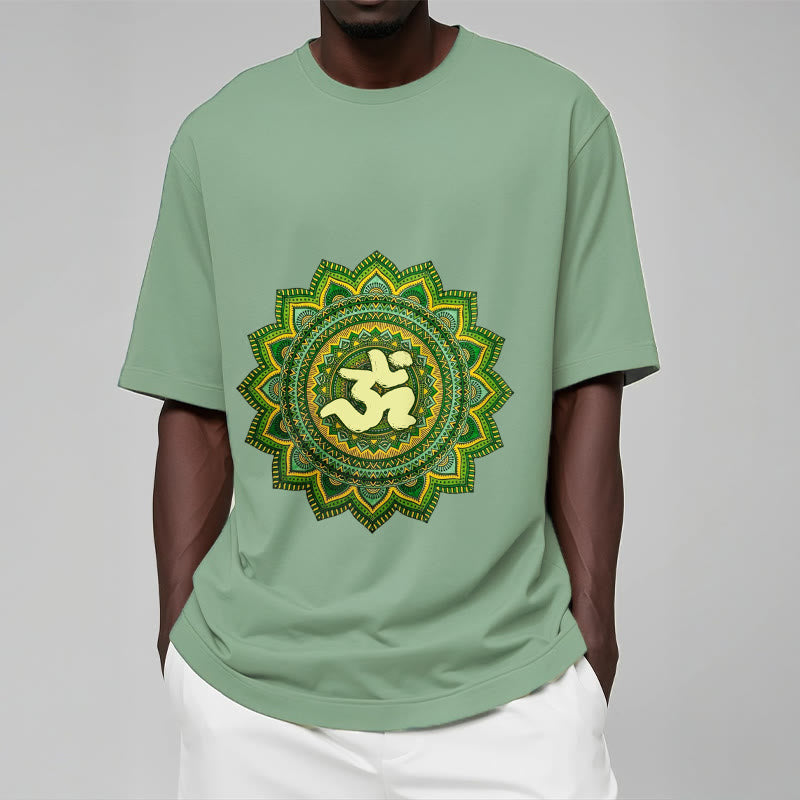 Buddha Stonesカジュアルグリーンマンダラオームシンボル柄コットンTシャツ - image 16