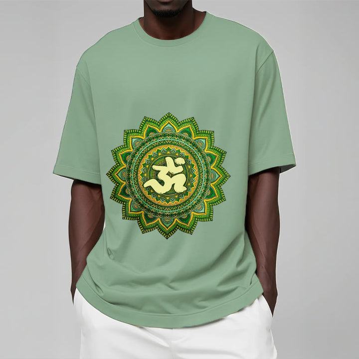 Buddha Stonesカジュアルグリーンマンダラオームシンボル柄コットンTシャツ - image 16