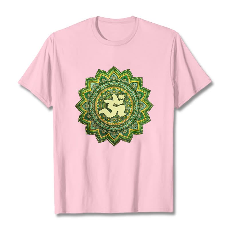 Buddha Stonesカジュアルグリーンマンダラオームシンボル柄コットンTシャツ - ライトピンク - 2XL - image 13