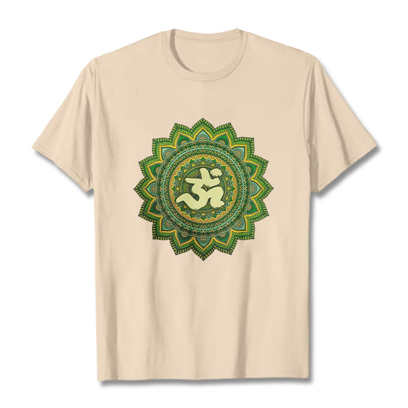 Buddha Stonesカジュアルグリーンマンダラオームシンボル柄コットンTシャツ - ビスク - 2XL - image 9