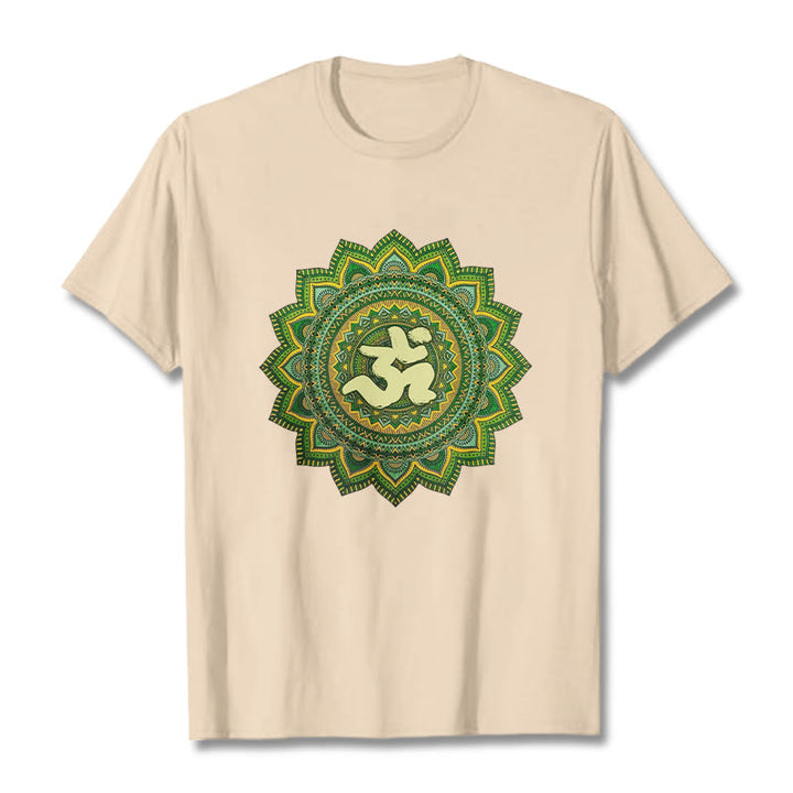 Buddha Stonesカジュアルグリーンマンダラオームシンボル柄コットンTシャツ - ビスク - 2XL - image 9