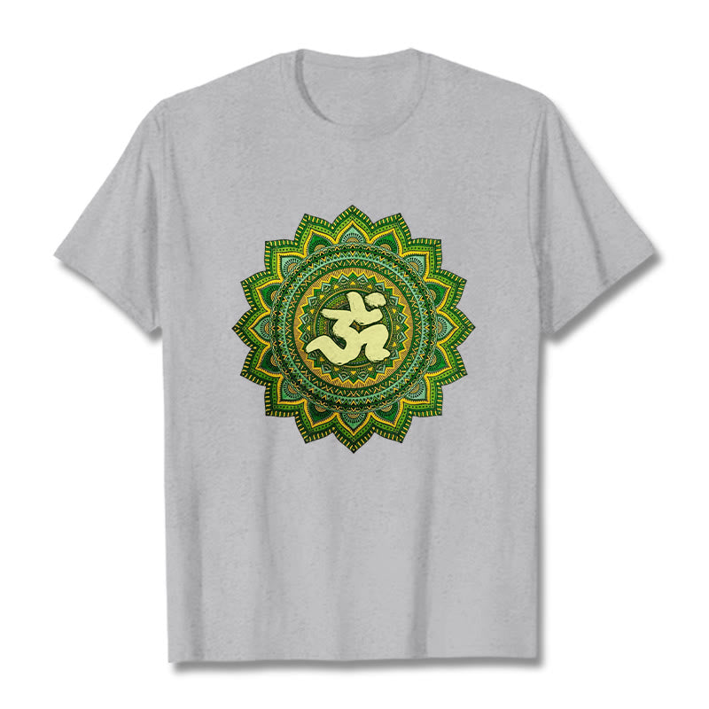 Buddha Stonesカジュアルグリーンマンダラオームシンボル柄コットンTシャツ - ライトグレー - 2XL - image 20