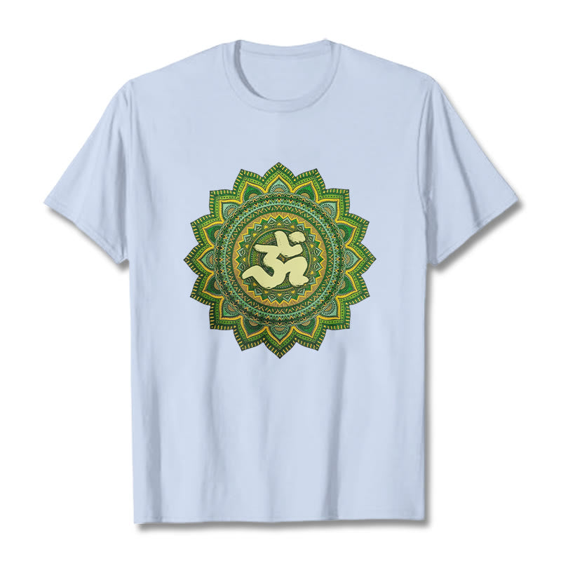 Buddha Stonesカジュアルグリーンマンダラオームシンボル柄コットンTシャツ - ライトシアン - 2XL - image 19