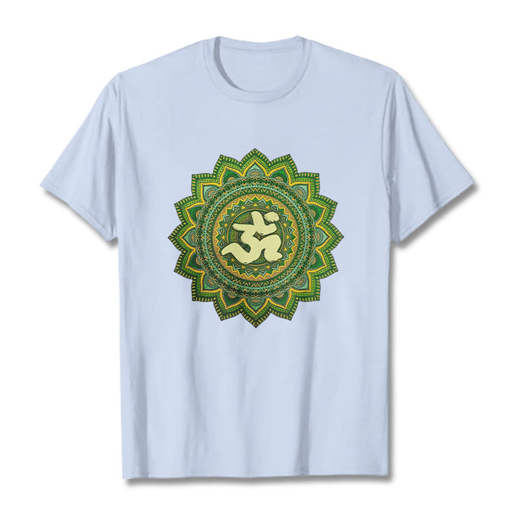 Buddha Stonesカジュアルグリーンマンダラオームシンボル柄コットンTシャツ - ライトシアン - 2XL - image 19