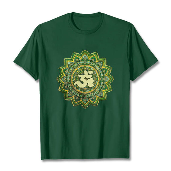 Buddha Stonesカジュアルグリーンマンダラオームシンボル柄コットンTシャツ - フォレストグリーン - 2XL - image 11