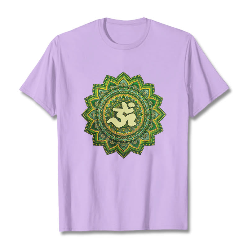 Buddha Stonesカジュアルグリーンマンダラオームシンボル柄コットンTシャツ - 梅 - 2XL - image 17