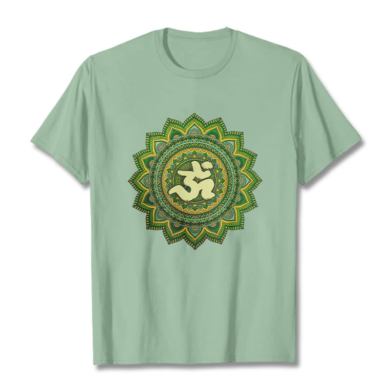 Buddha Stonesカジュアルグリーンマンダラオームシンボル柄コットンTシャツ - ペールグリーン - 2XL - image 15
