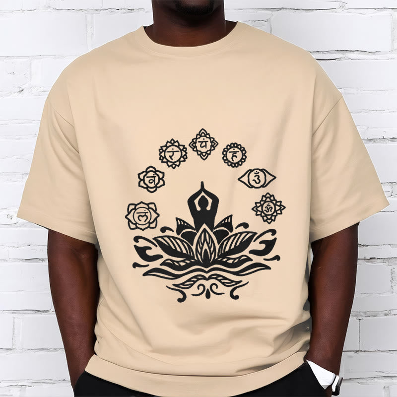 Buddha Stonesカジュアル 瞑想図 蓮の花 7つのチャクラ柄 コットンTシャツ - image 12