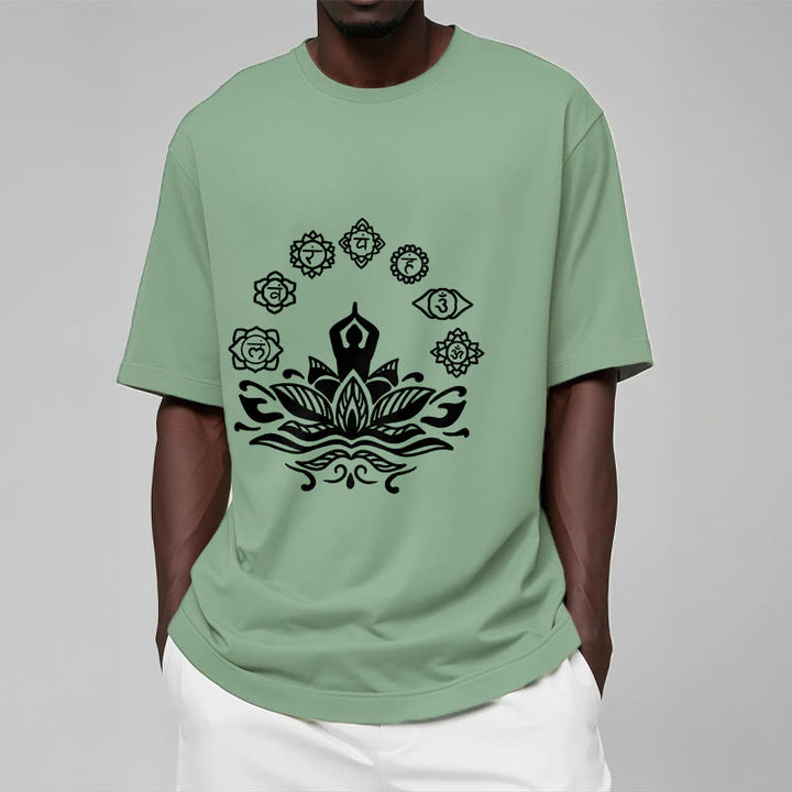 Buddha Stonesカジュアル 瞑想図 蓮の花 7つのチャクラ柄 コットンTシャツ - image 16