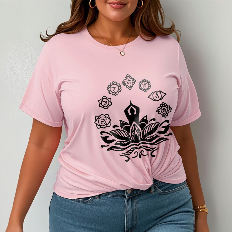Buddha Stonesカジュアル 瞑想図 蓮の花 7つのチャクラ柄 コットンTシャツ - image 14