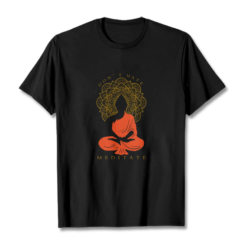 Buddha Stonesカジュアル 瞑想 仏陀 曼荼羅柄 コットンTシャツ - 黒 - 2XL - image 1