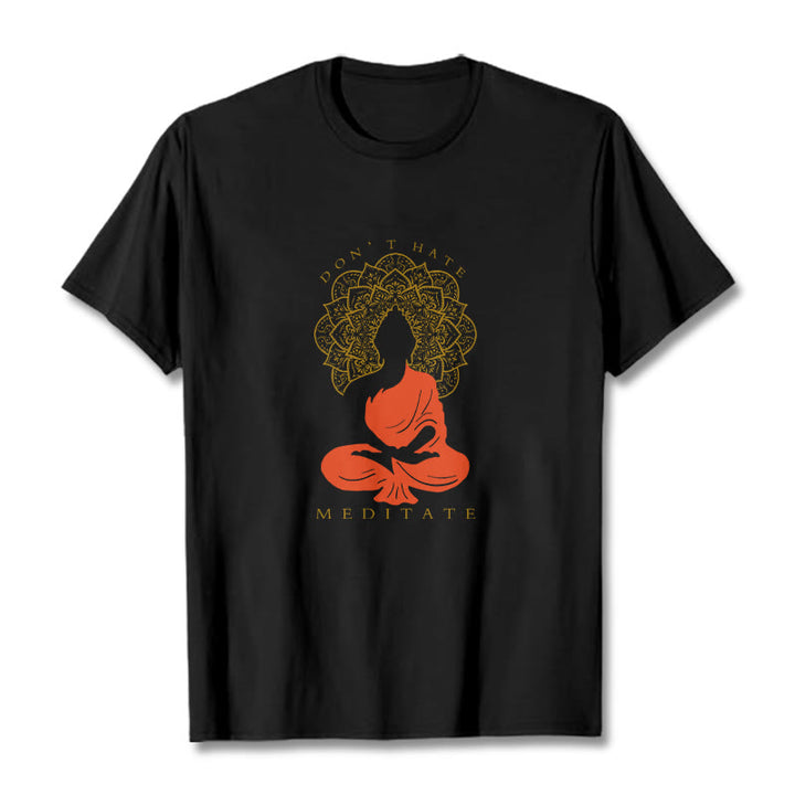 Buddha Stonesカジュアル 瞑想 仏陀 曼荼羅柄 コットンTシャツ - 黒 - 2XL - image 1