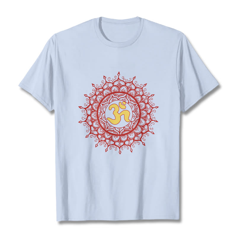 Buddha Stonesカジュアルレッドマンダラオームシンボル柄コットンTシャツ - image 19