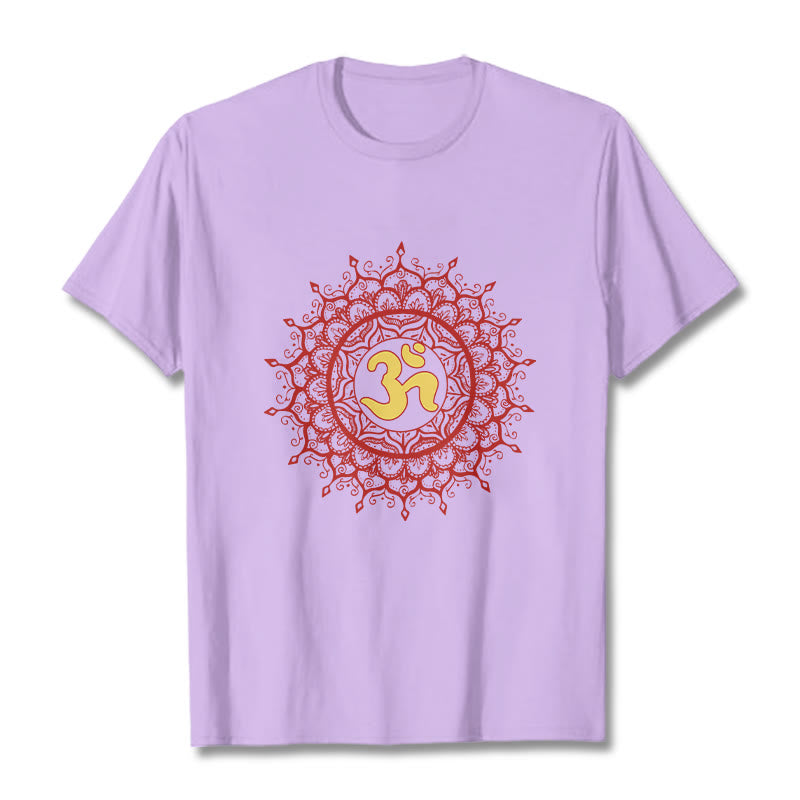 Buddha Stonesカジュアルレッドマンダラオームシンボル柄コットンTシャツ - image 17