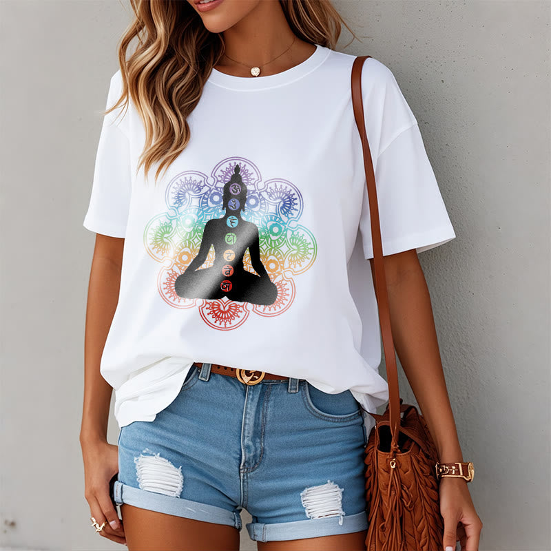 Buddha Stonesカジュアル 瞑想 人物 カラフル マンダラ柄 コットンTシャツ - image 8