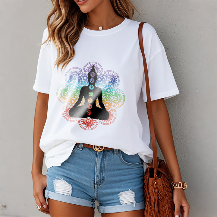 Buddha Stonesカジュアル 瞑想 人物 カラフル マンダラ柄 コットンTシャツ - image 8