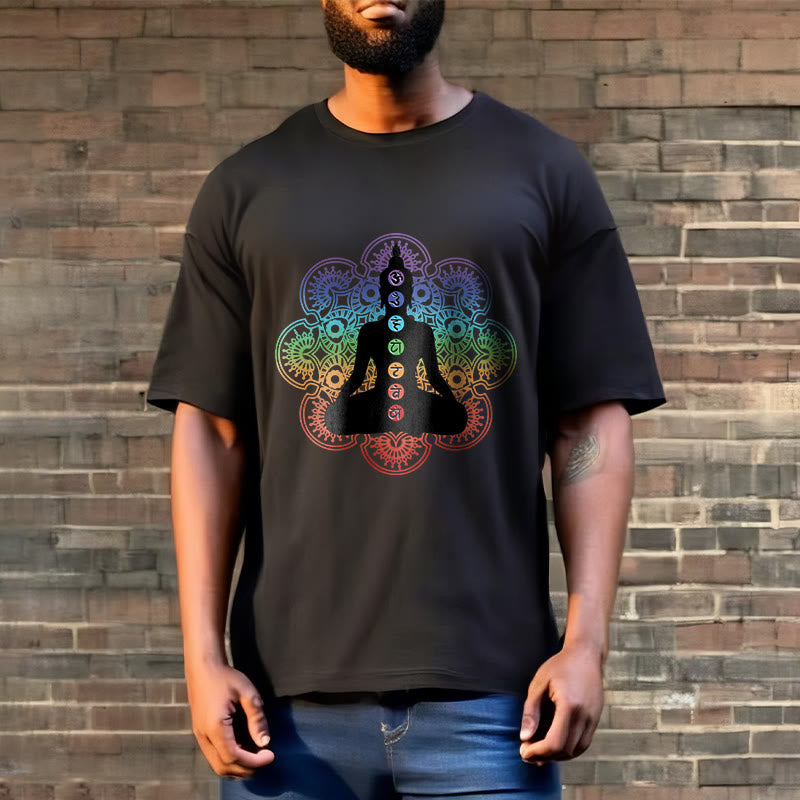 Buddha Stonesカジュアル 瞑想 人物 カラフル マンダラ柄 コットンTシャツ - image 3