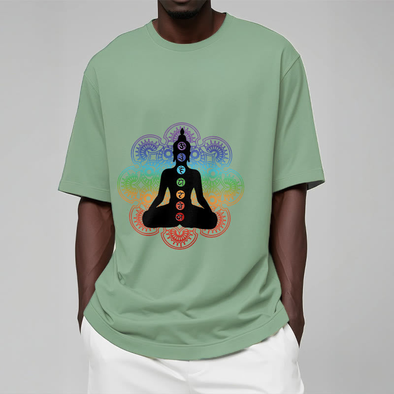 Buddha Stonesカジュアル 瞑想 人物 カラフル マンダラ柄 コットンTシャツ - image 16