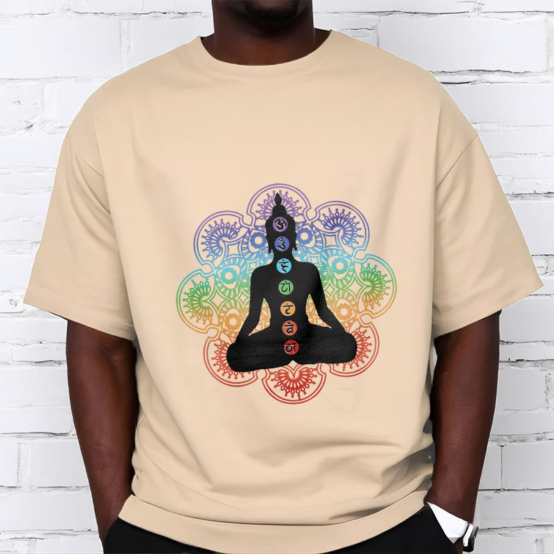 Buddha Stonesカジュアル 瞑想 人物 カラフル マンダラ柄 コットンTシャツ - image 10