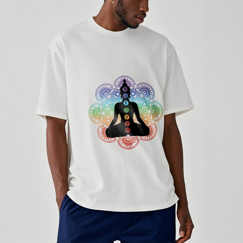 Buddha Stonesカジュアル 瞑想 人物 カラフル マンダラ柄 コットンTシャツ - image 7