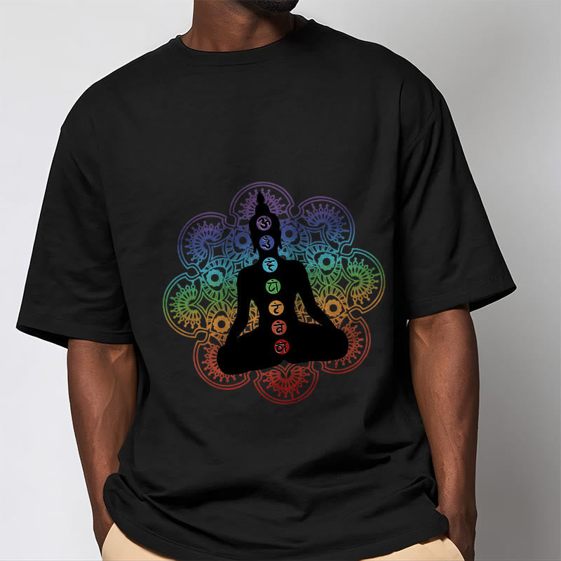 Buddha Stonesカジュアル 瞑想 人物 カラフル マンダラ柄 コットンTシャツ - image 2