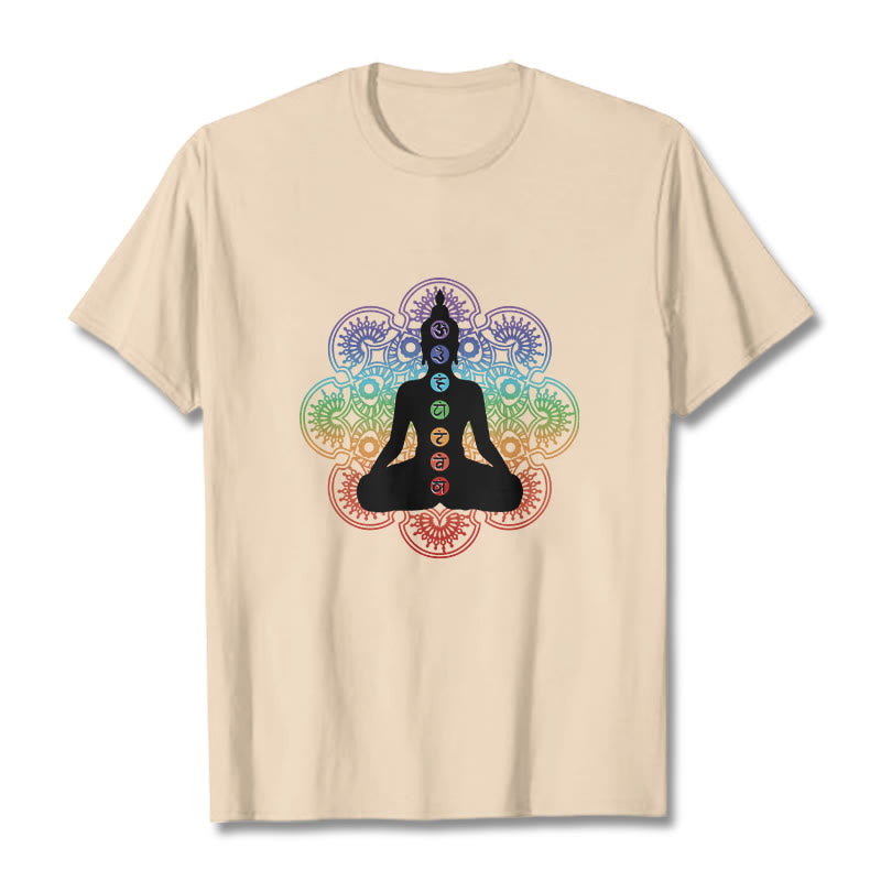 Buddha Stonesカジュアル 瞑想 人物 カラフル マンダラ柄 コットンTシャツ - ビスク - 2XL - image 9