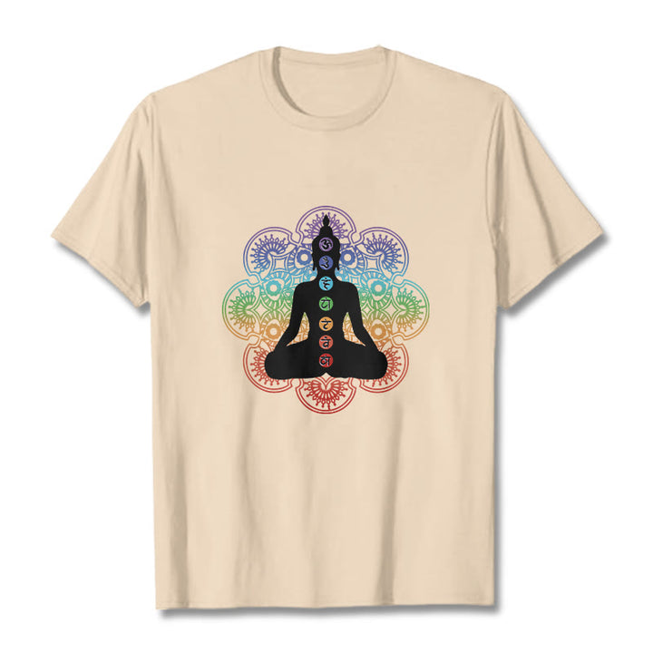 Buddha Stonesカジュアル 瞑想 人物 カラフル マンダラ柄 コットンTシャツ - ビスク - 2XL - image 9