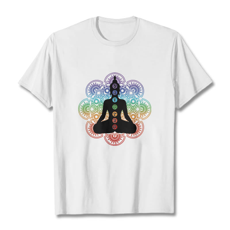 Buddha Stonesカジュアル 瞑想 人物 カラフル マンダラ柄 コットンTシャツ - 白 - 2XL - image 6