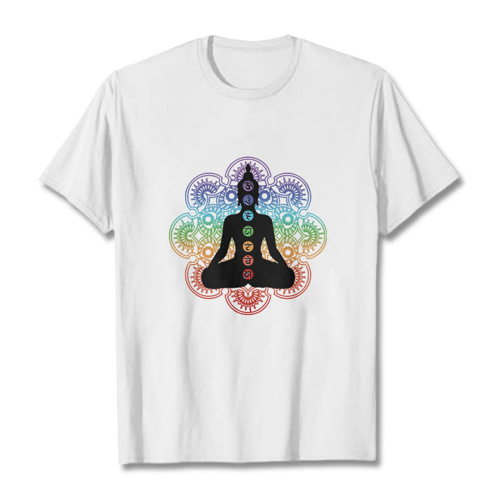 Buddha Stonesカジュアル 瞑想 人物 カラフル マンダラ柄 コットンTシャツ - 白 - 2XL - image 6