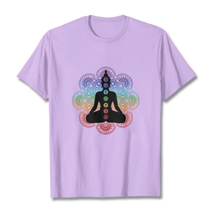 Buddha Stonesカジュアル 瞑想 人物 カラフル マンダラ柄 コットンTシャツ - 梅 - 2XL - image 17