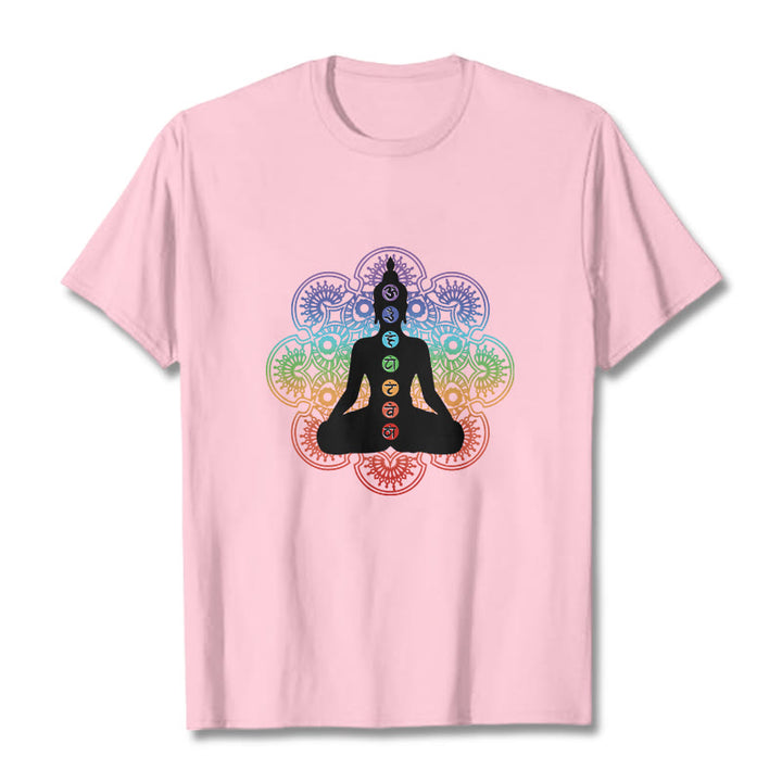Buddha Stonesカジュアル 瞑想 人物 カラフル マンダラ柄 コットンTシャツ - ライトピンク - 2XL - image 13