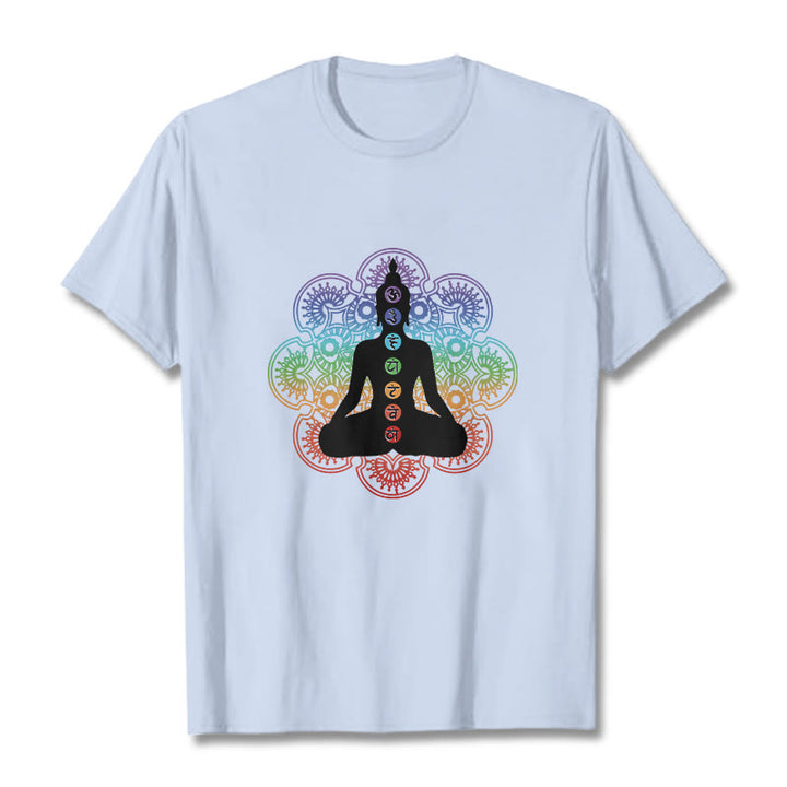 Buddha Stonesカジュアル 瞑想 人物 カラフル マンダラ柄 コットンTシャツ - ライトシアン - 2XL - image 19