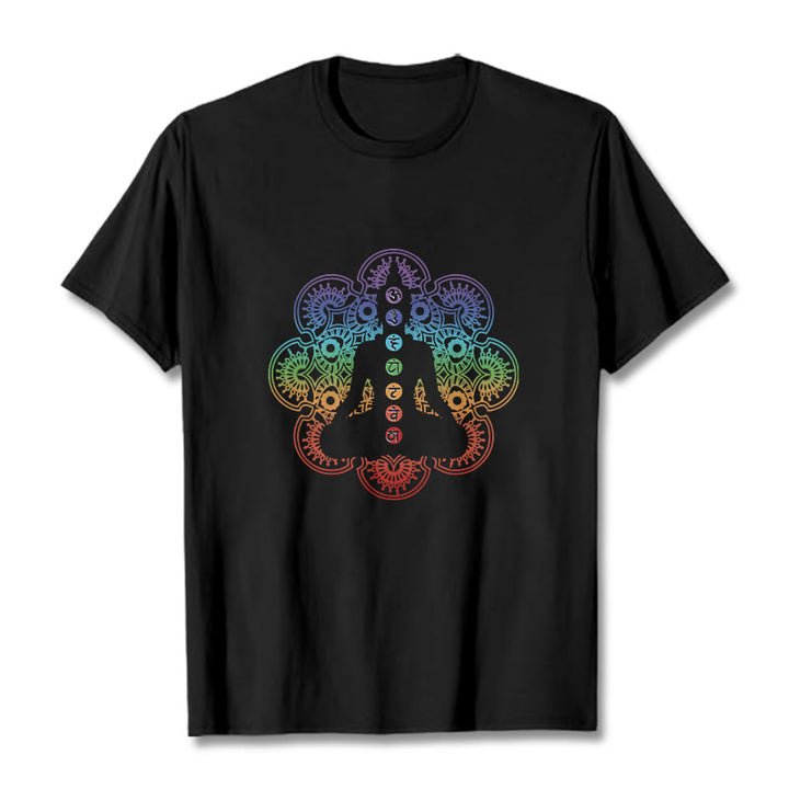 Buddha Stonesカジュアル 瞑想 人物 カラフル マンダラ柄 コットンTシャツ - 黒 - 2XL - image 1