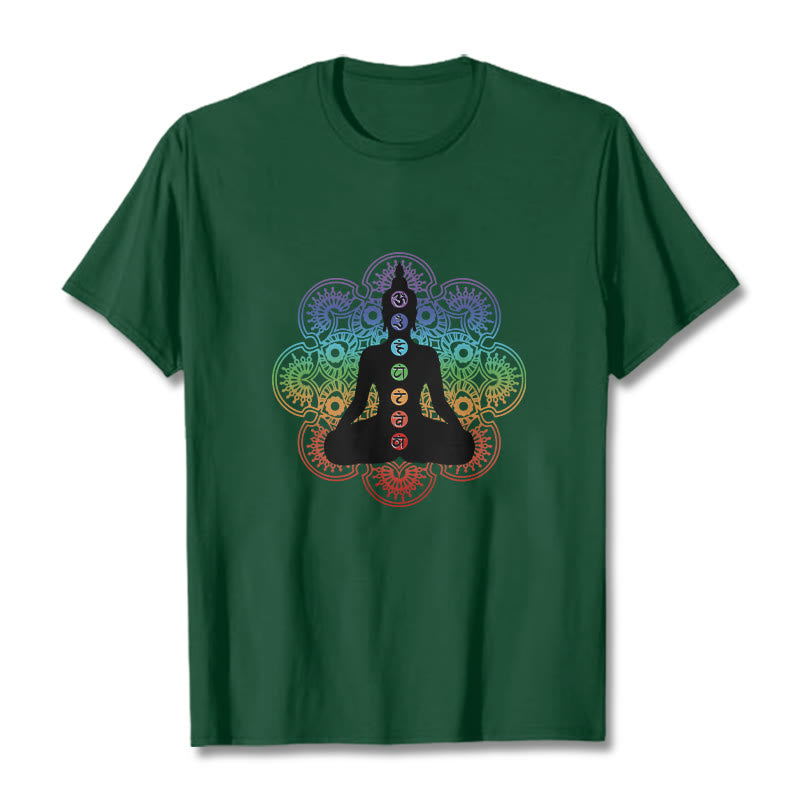 Buddha Stonesカジュアル 瞑想 人物 カラフル マンダラ柄 コットンTシャツ - フォレストグリーン - 2XL - image 11