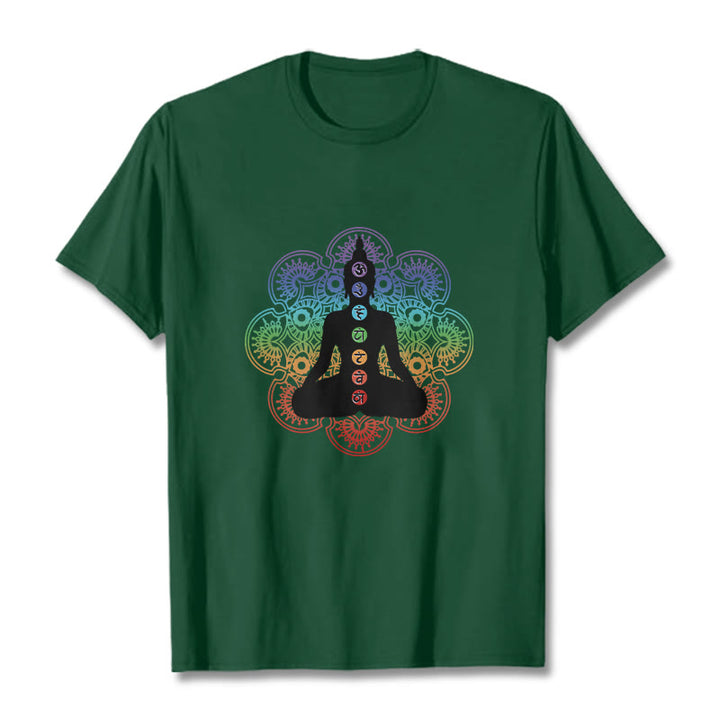 Buddha Stonesカジュアル 瞑想 人物 カラフル マンダラ柄 コットンTシャツ - フォレストグリーン - 2XL - image 11