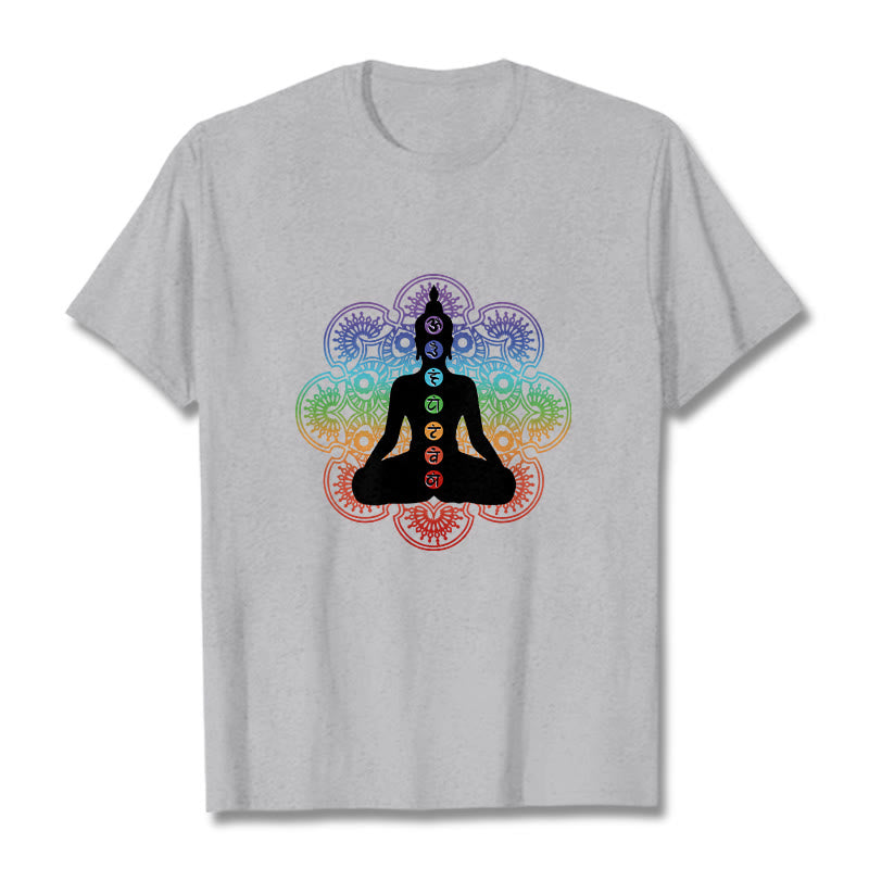 Buddha Stonesカジュアル 瞑想 人物 カラフル マンダラ柄 コットンTシャツ - ライトグレー - 2XL - image 20